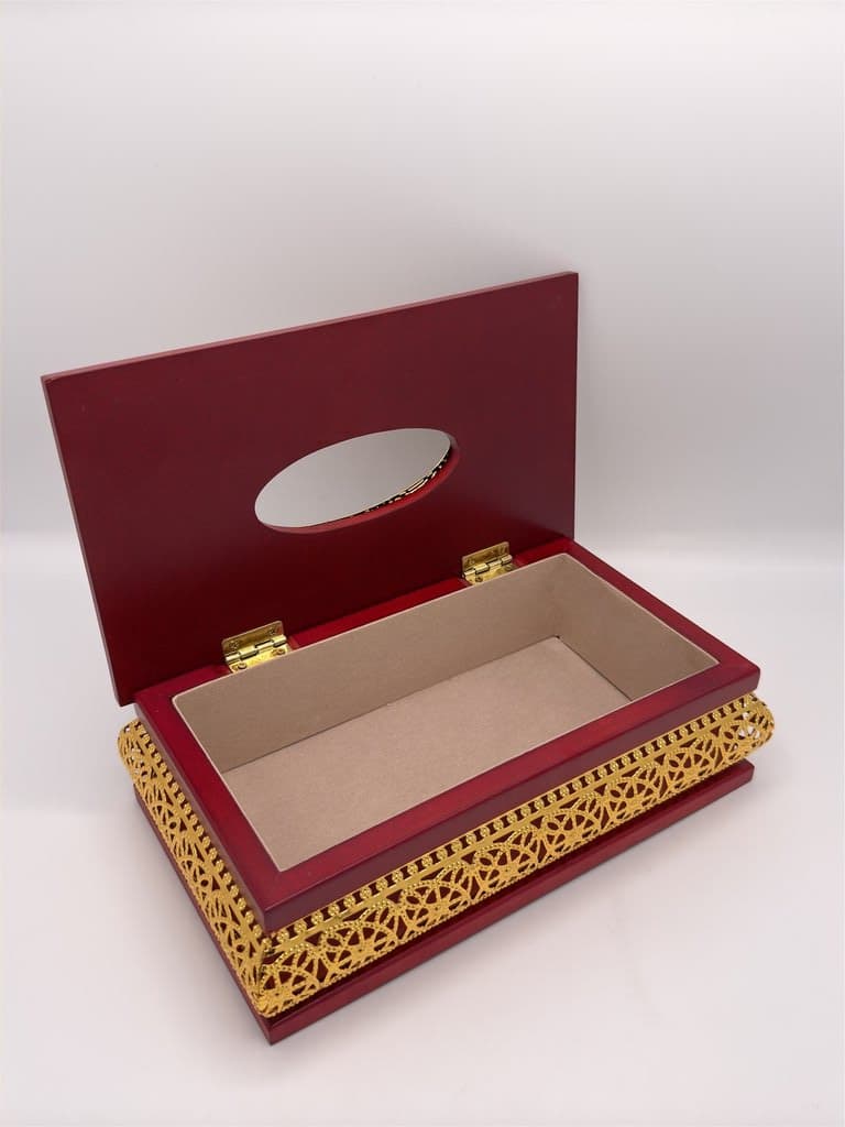 Wooden Tissue Box Holder (Dark Red) 4