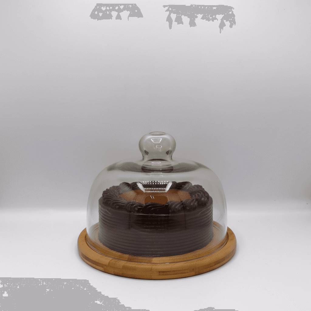 Wooden Cake Stand with Glass Dome (M)