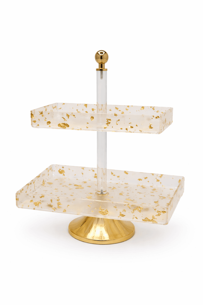 Two-Tier Dessert Stand with Gold Accents (White) 2