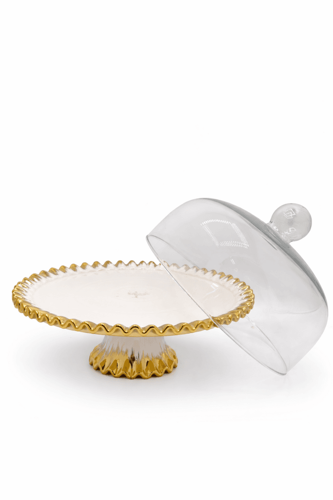 Cake Stand with Clear Glass Dome (White ) 2