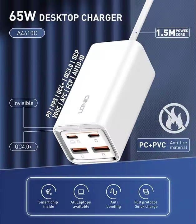 LDNIO 65W 4-Port Desktop Fast Charger 2