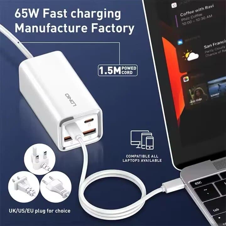 LDNIO 65W 4-Port Desktop Fast Charger 3