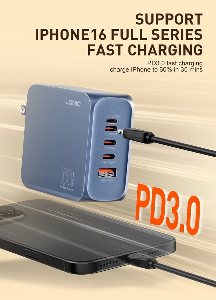 LDNIO 100W 5-Port GaN Fast Charger 4