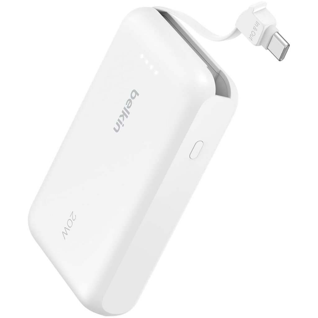 Belkin Power Bank 10,000mAh With Integrated USB-C Cable - White