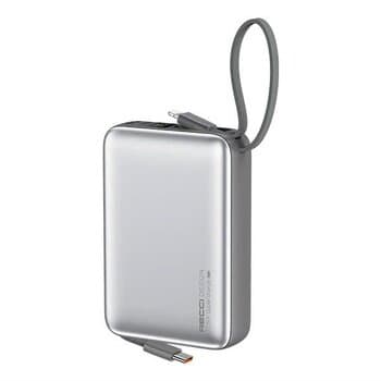 Recci 20,000mAh 22.5W Power Bank With Built In Type C + iPhone Cables (Grey)