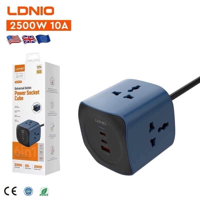 LDNIO 6-in-1 Universal Power Socket Cube (65W Fast Charging) 9