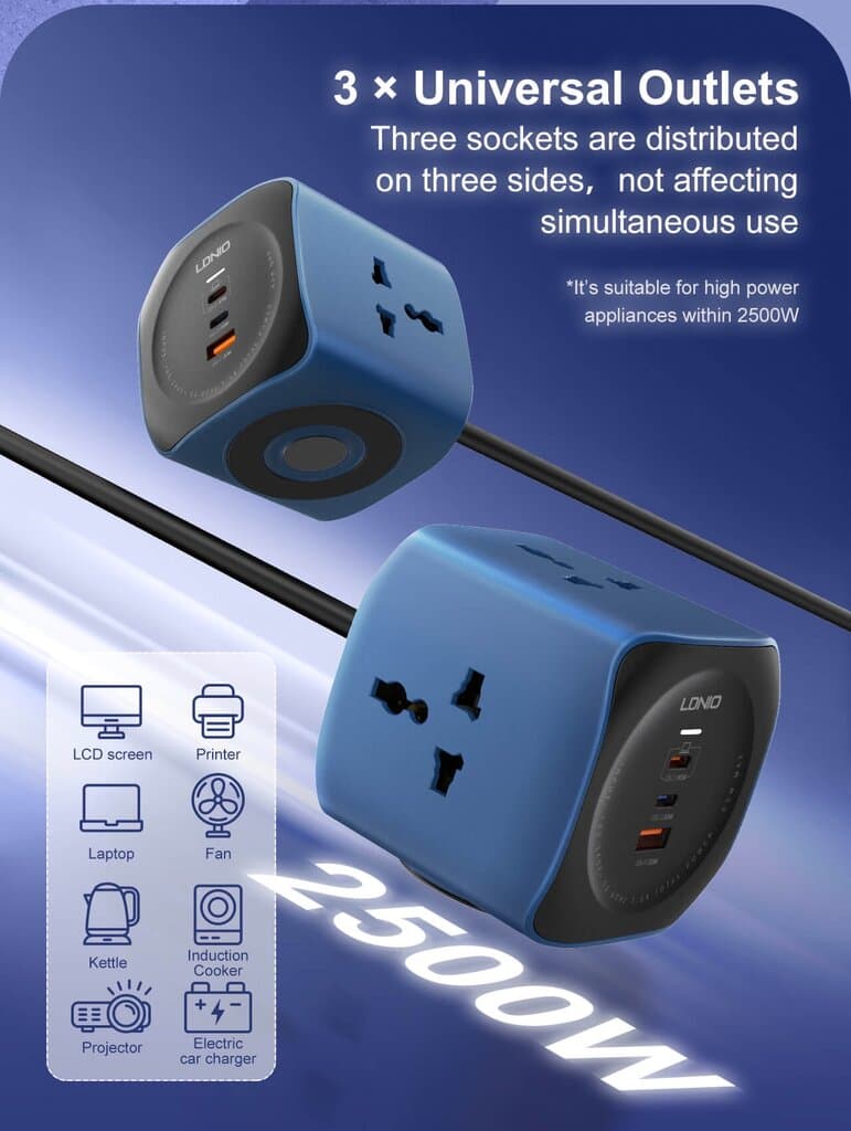 LDNIO 6-in-1 Universal Power Socket Cube (65W Fast Charging) 2