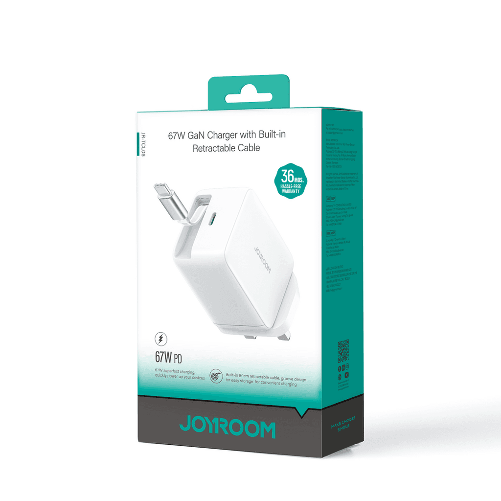 Joyroom 67W GaN Fast Charger with Built-in 80cm Retractable USB-C Cable 2