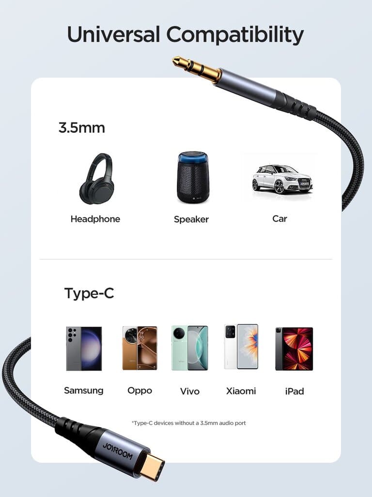 JOYROOM SY-A07 Type-C to 3.5mm High-Fidelity AUX Audio Cable (1.2m/4ft) 4