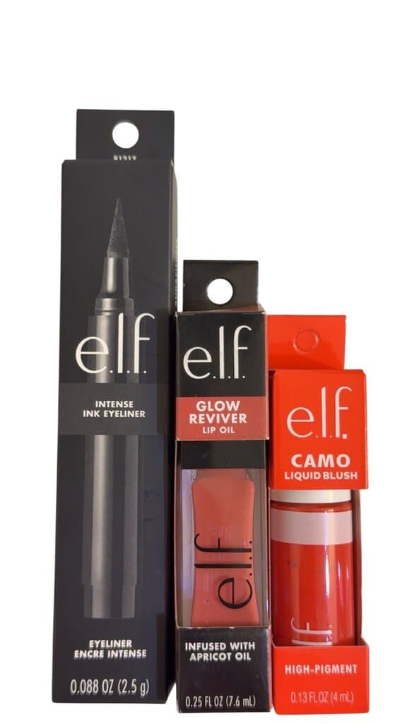 e.l.f. Makeup Set – Intense Ink Eyeliner, Glow Reviver Lip Oil & Camo Liquid Blush