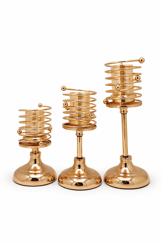 Set of 3 Candle Holder - Gold