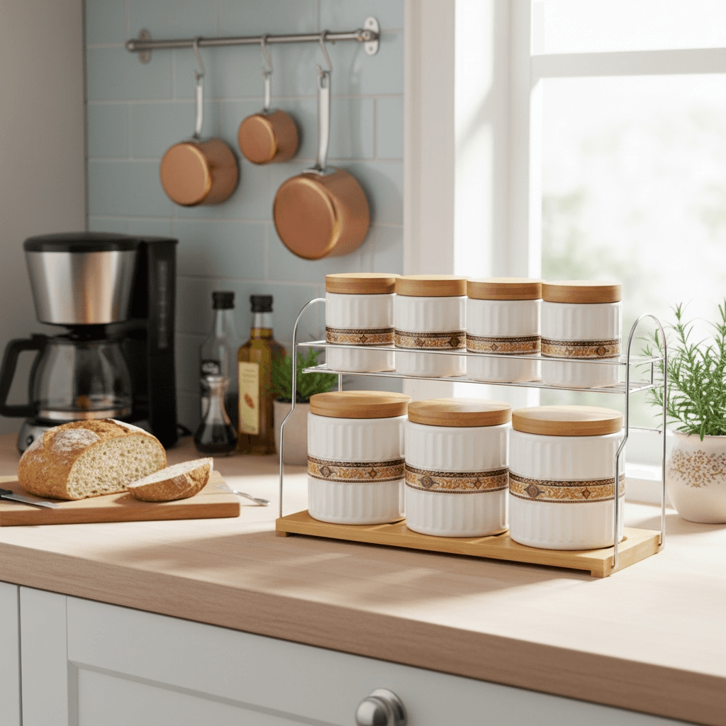 7 Piece Ceramic Kitchen Canister Set - White 2