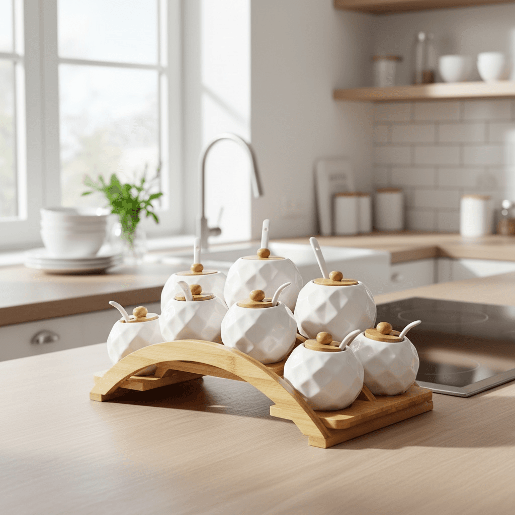 7 Piece Ceramic Kitchen Canister Set - White 2