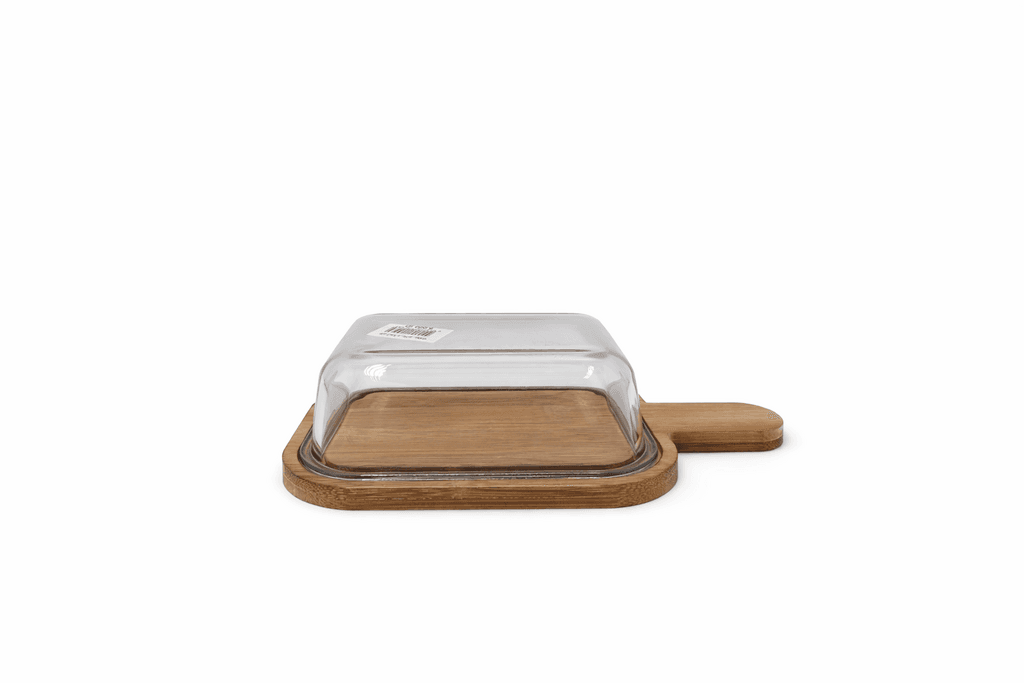 Wooden Butter Dish with Glass Lid (Clear)