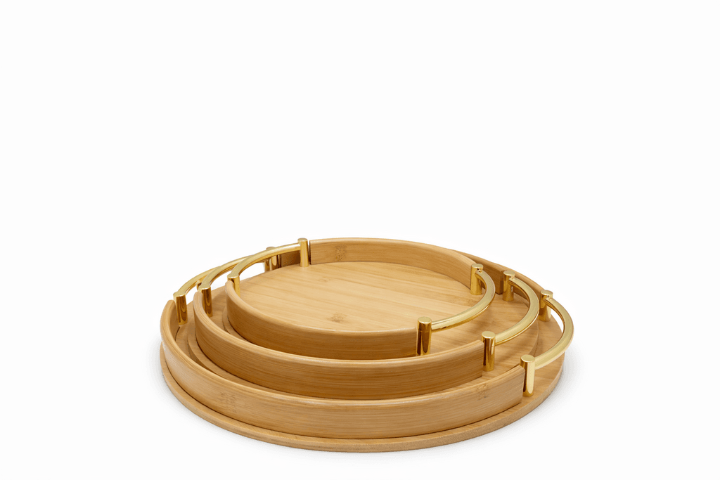 Set of 3 Wooden Serving Trays (Light Brown)