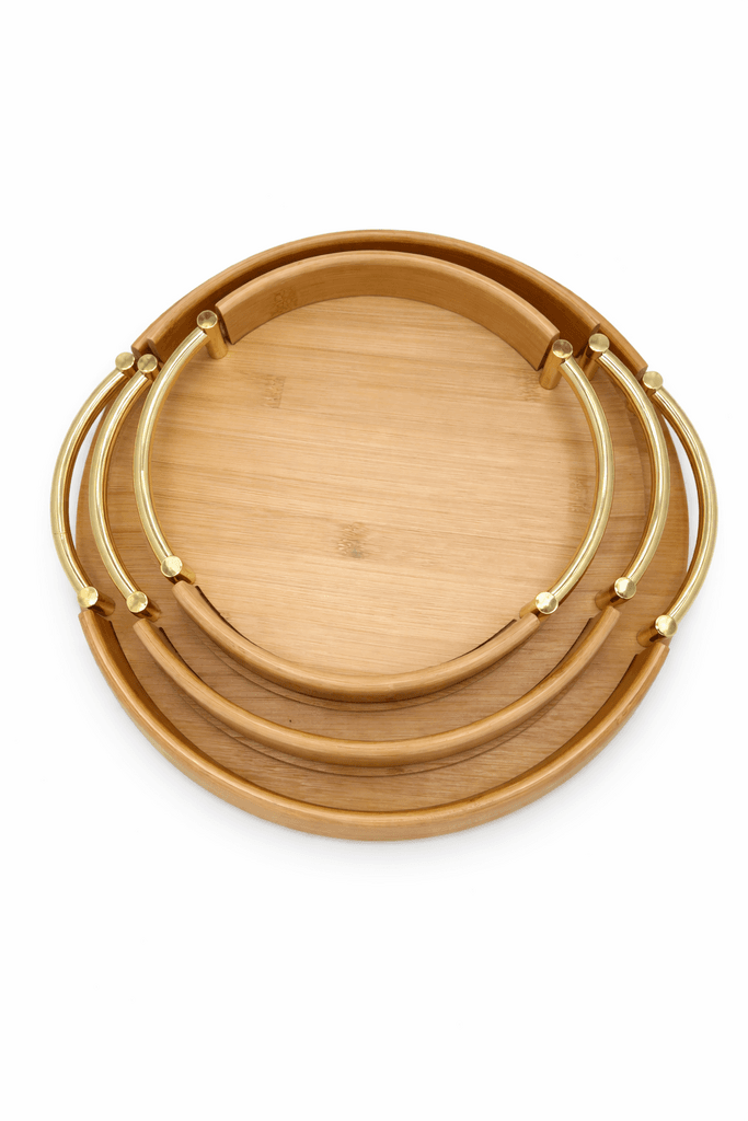 Set of 3 Wooden Serving Trays (Light Brown) 2