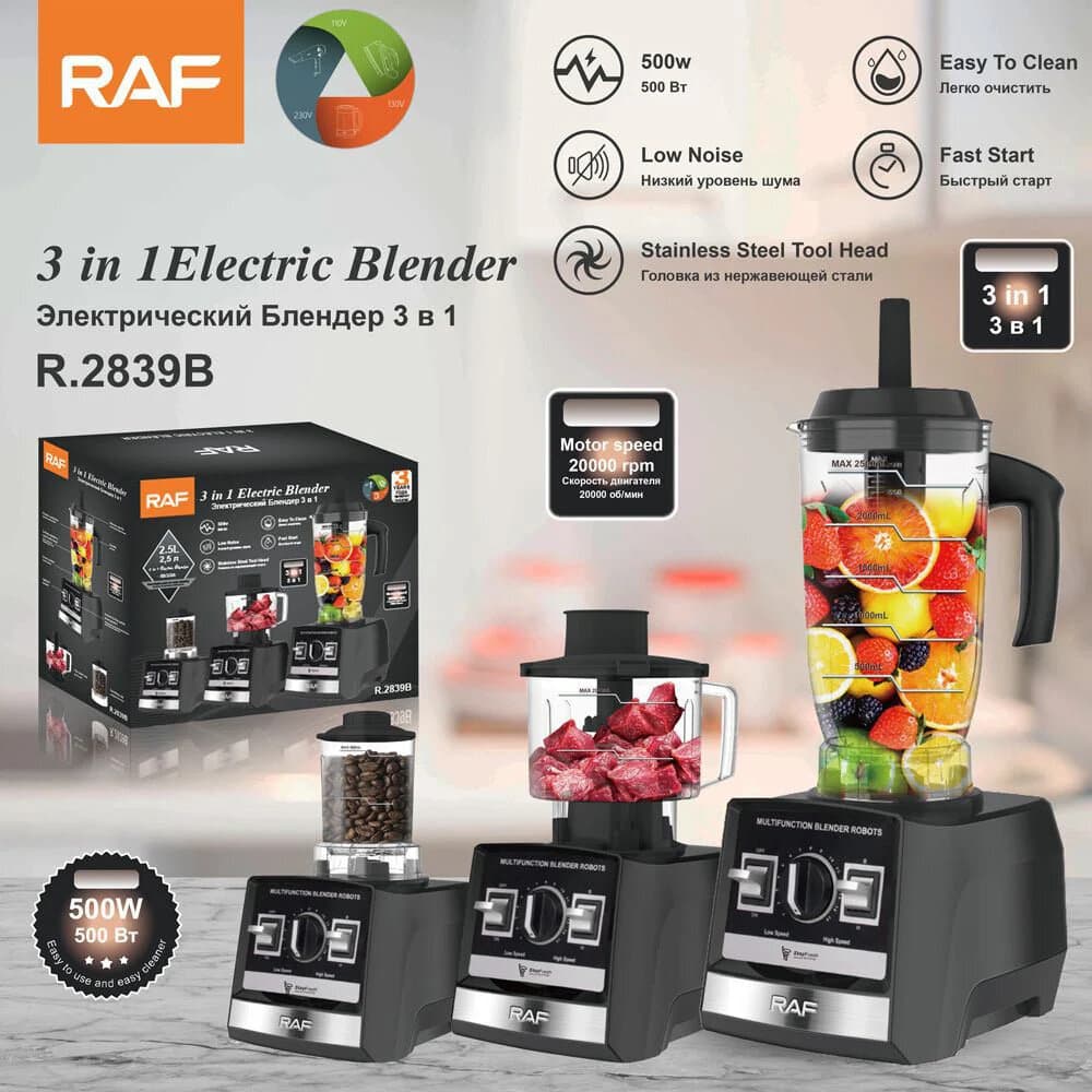 RAF 3-in-1 2L Electric Blender 2800W - Black 2