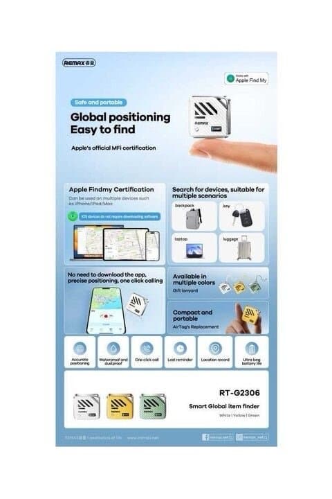 REMAX RT-G2306 Smart Global Item Finder – Compatible with Apple Find My 5