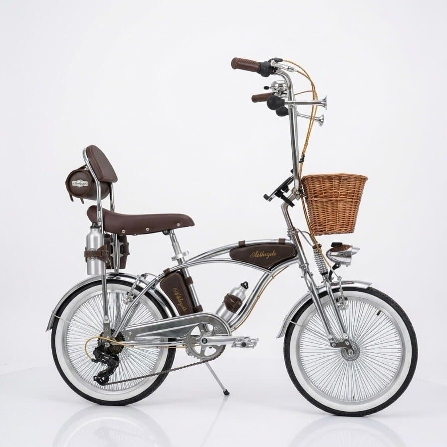 Luxury Vintage Cruiser Bicycle – Chrome Frame with Leather Accents & Wicker Basket