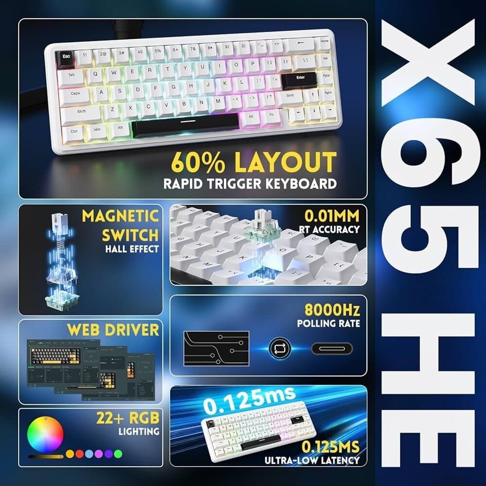 Attack Shark X65 HE 60% Magnetic Wired Gaming Keyboard (White) 3