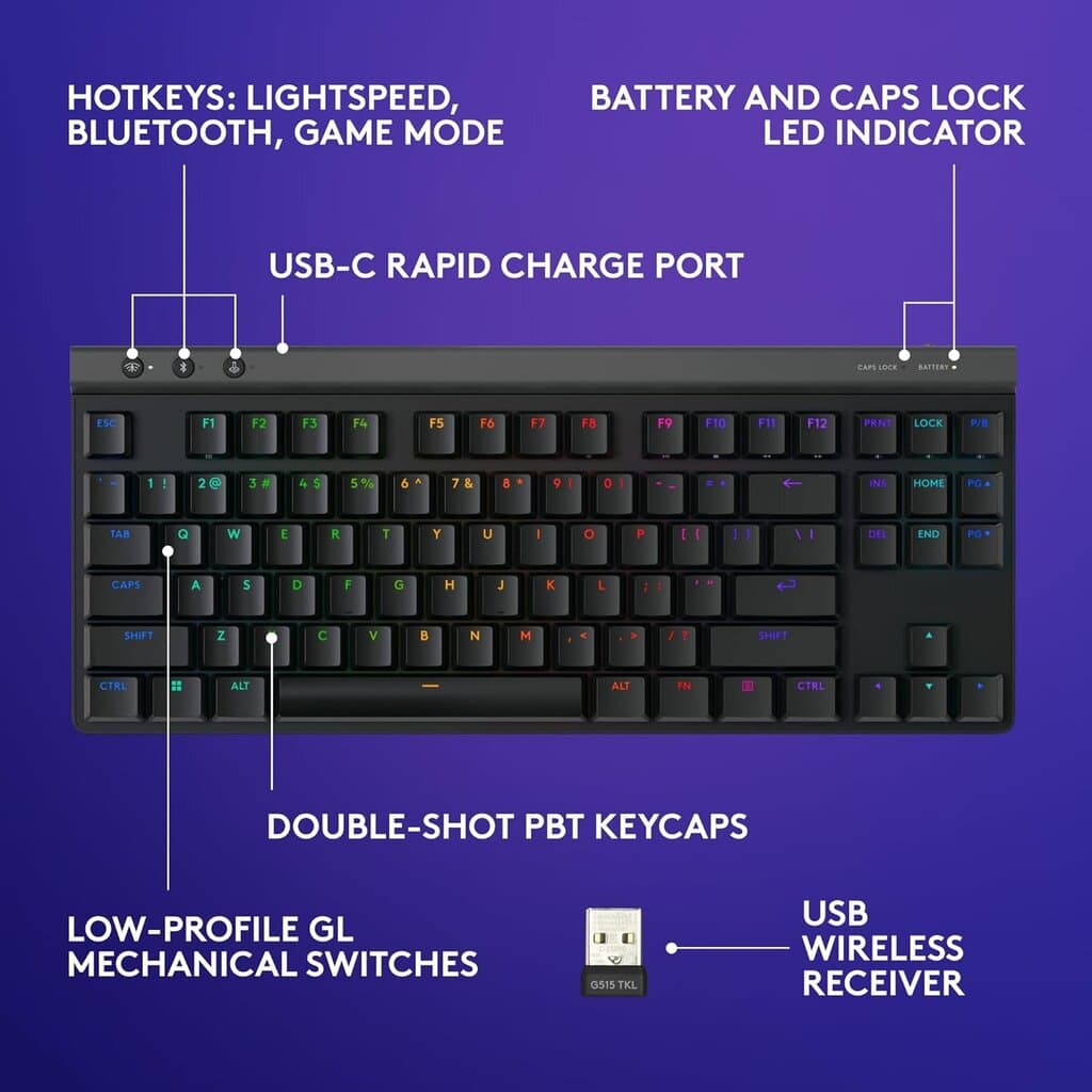 Logitech Lightspeed TKL Wire Gaming Keyboard - G515 (Black) 7