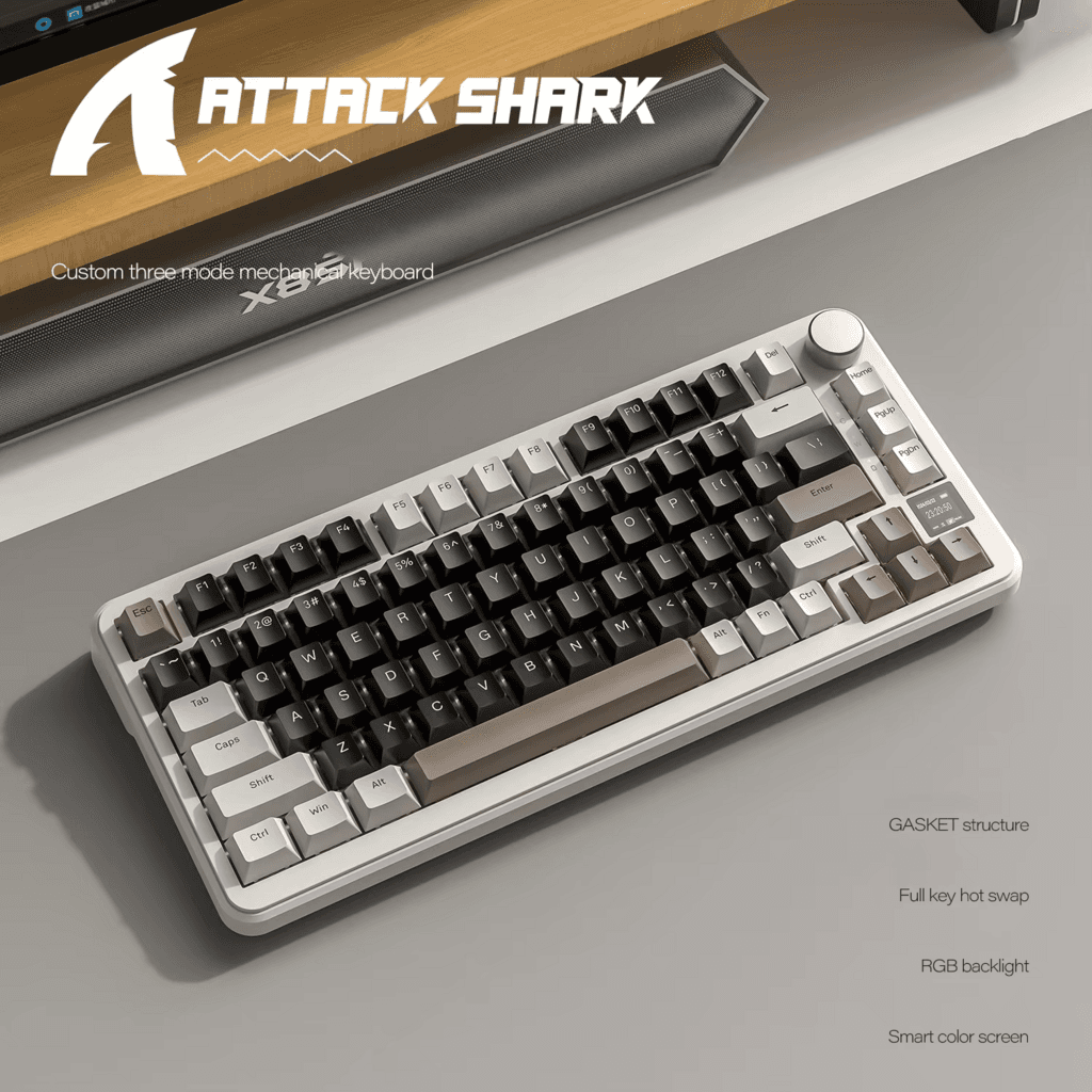Attack Shark X85 Pro Tri-Mode Gasket-Mounted Mechanical Keyboard Cheese Blueberry Switch (White) 3