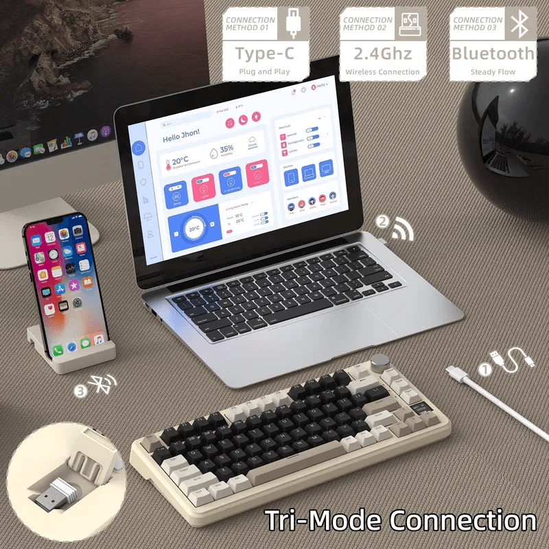Attack Shark X85 Pro Tri-Mode Gasket-Mounted Mechanical Keyboard Cheese Blueberry Switch (White) 6