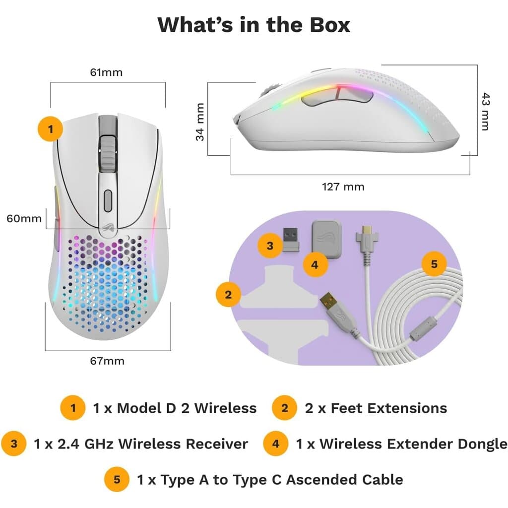 Glorious Model D 2 Wireless Gaming Mouse (White) 7