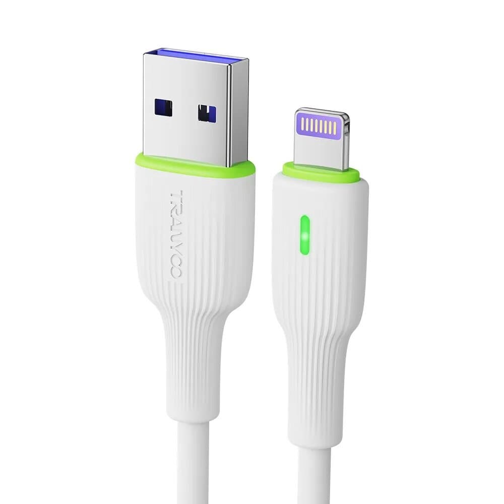 TRANYOO Fast Charging USB to Lightning Cable with LED Indicator – Durable White & Green