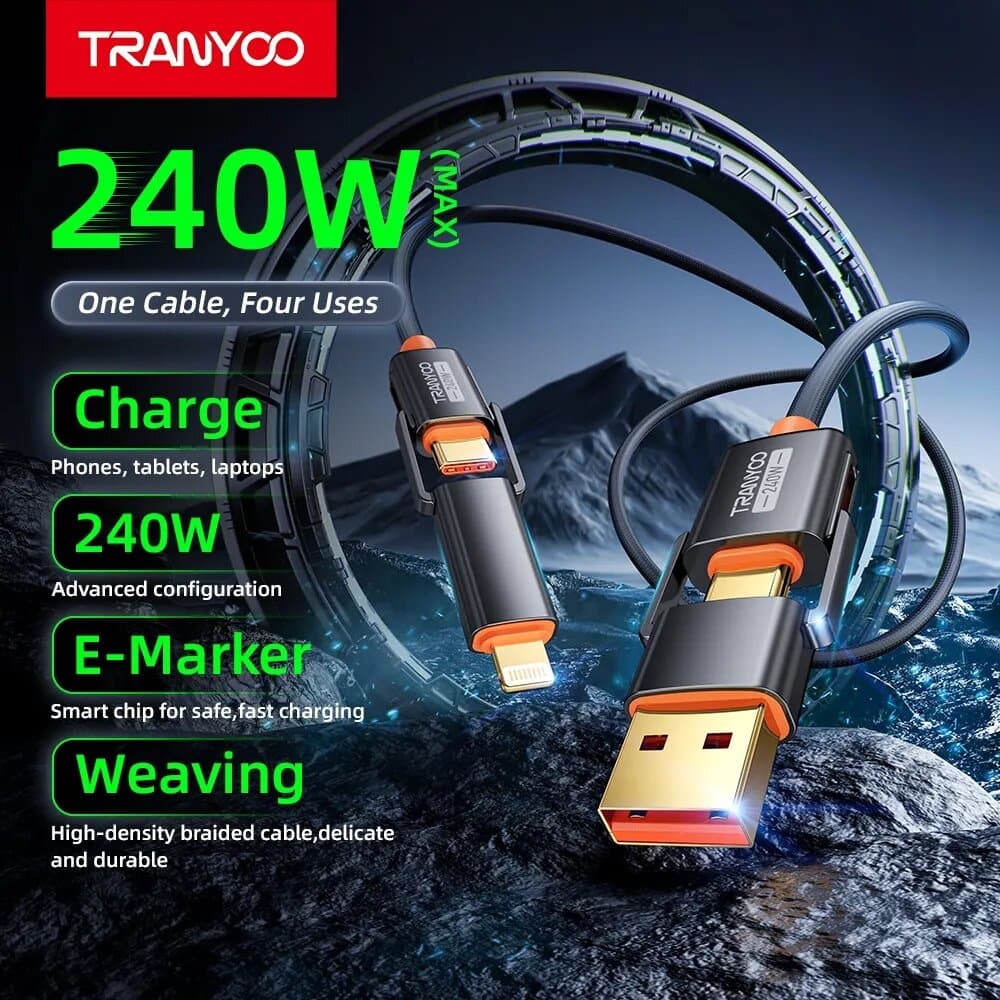 TRANYOO 240W 4-in-1 Multi-Function Fast Charging Cable – Braided Universal Design 3