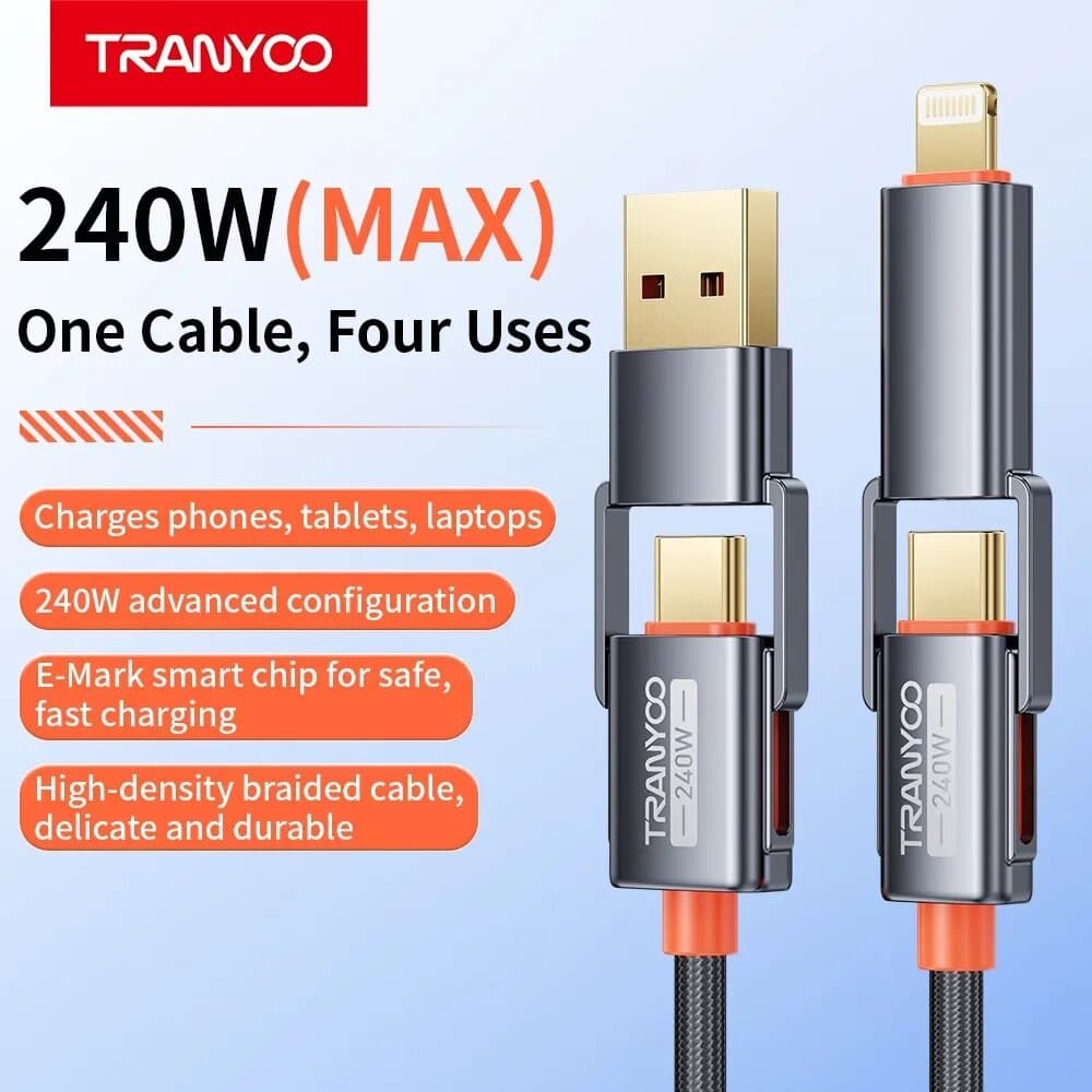 TRANYOO 240W 4-in-1 Multi-Function Fast Charging Cable – Braided Universal Design 7