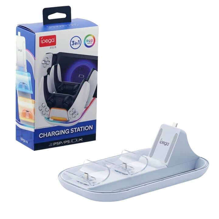 Ipega 3 In 1 Charging Station Charging Stand Holder For PS5 Portal/PS5 Controller (White)