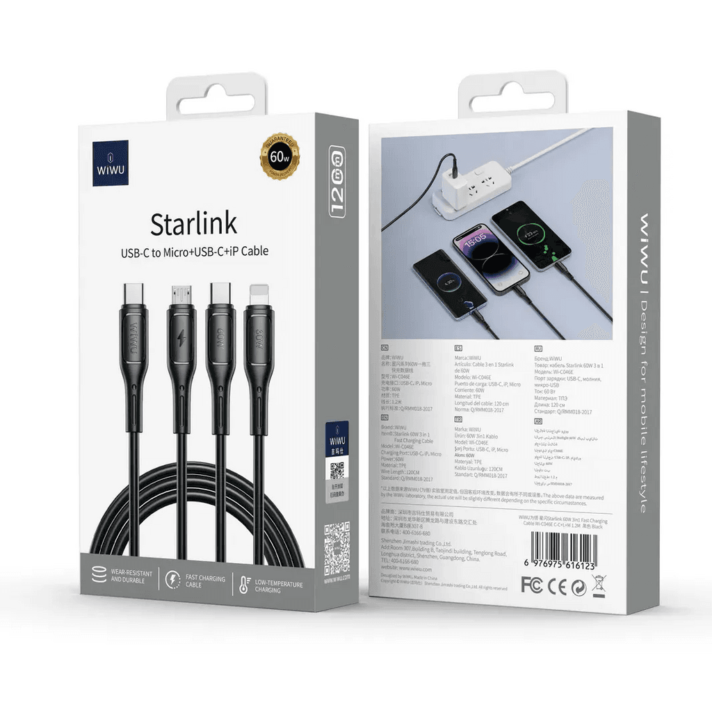 WIWU Starlink 3 IN 1 Fast Charging Cable 3.1A - WI-C045E