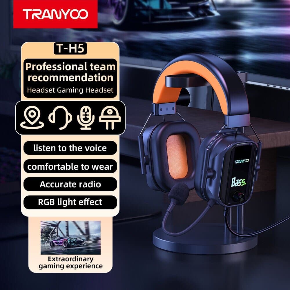 TRANYOO T-H5 Wired Gaming Headphones with Customized Dynamic RGB LED 2