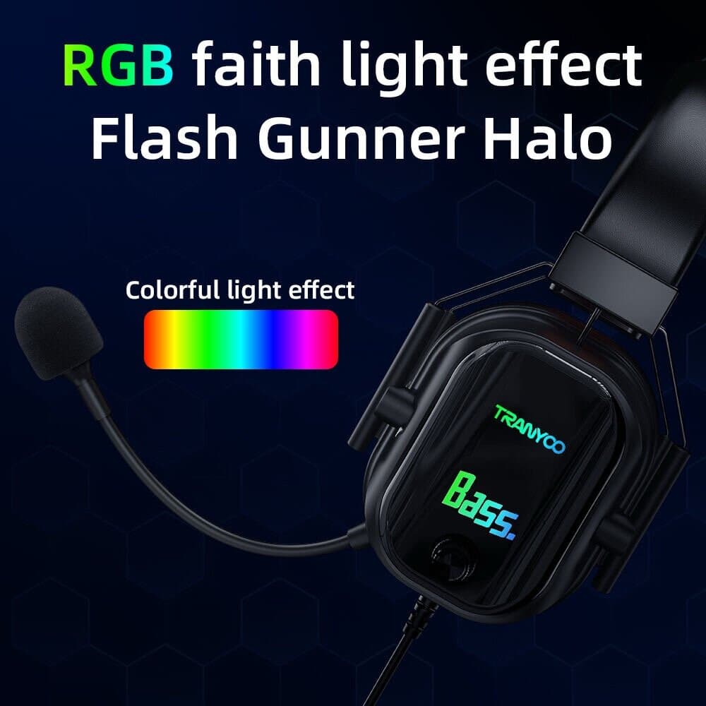 TRANYOO T-H5 Wired Gaming Headphones with Customized Dynamic RGB LED 4