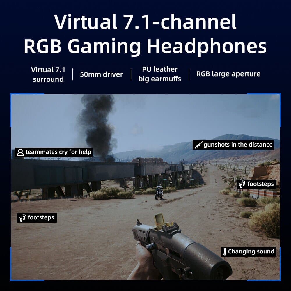 TRANYOO T-H5 Wired Gaming Headphones with Customized Dynamic RGB LED 7