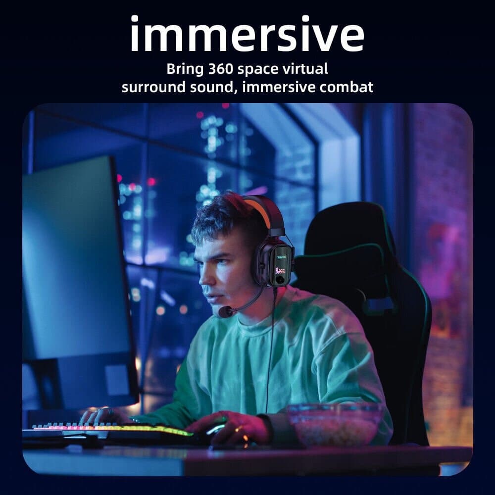 TRANYOO T-H5 Wired Gaming Headphones with Customized Dynamic RGB LED 8