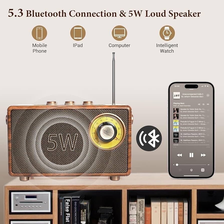 Music Apollo AS23 Retro Portable Wireless Speaker – Classic Radio Design 3