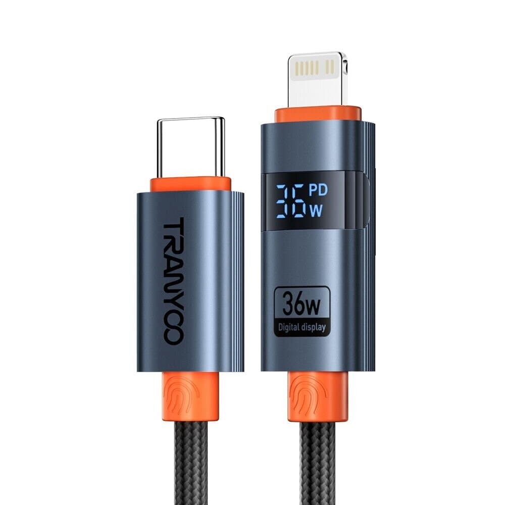 TRANYOO CL-6 36W Digital Watt Display Type-C to Lightning Braided Cable