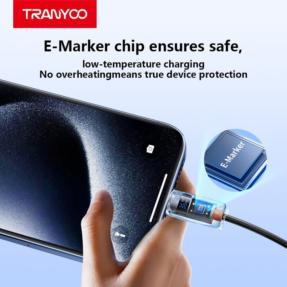 TRANYOO CL-6 36W Digital Watt Display Type-C to Lightning Braided Cable 6