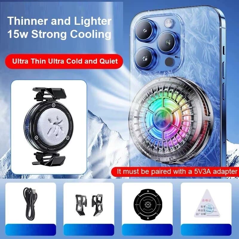 TL01 Semiconductor Phone Cooler – Magnetic & Clip Cooling Fan with RGB Light for Gaming Phones 2