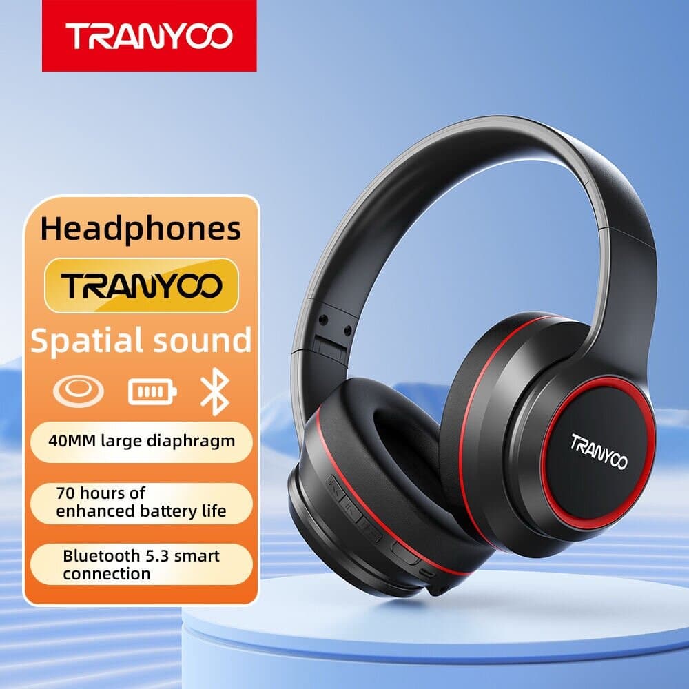 TRANYOO T-H6 Wireless Stereo Headphones – 70 Hours Music Playtime 2