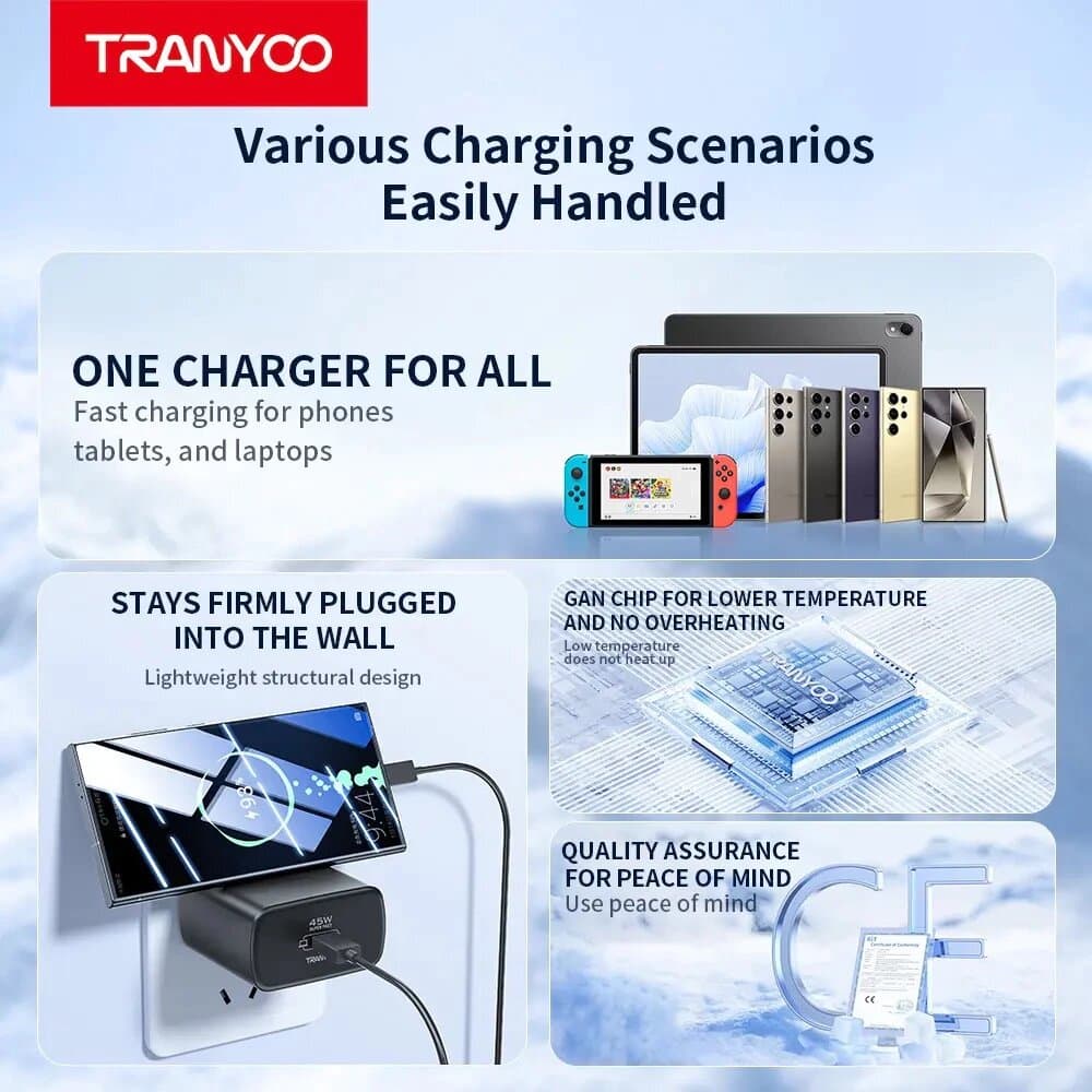 TRANYOO T-SA8C 45W Super Fast Charger Kit (USB-C to USB-C) 4