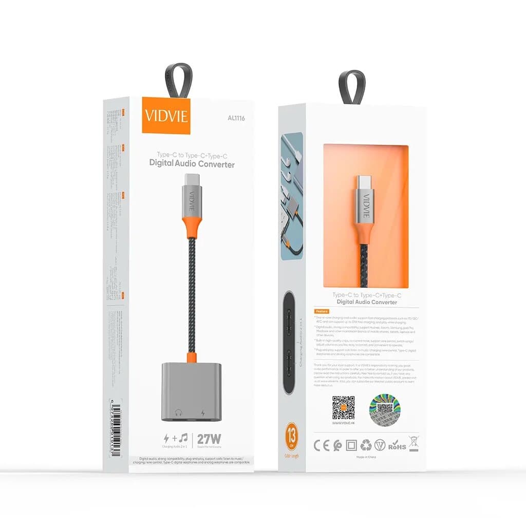 VIDVIE AL1116 Type-C to Dual Type-C Digital Audio & 27W Charging Adapter 2