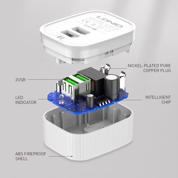 LDNIO A201 2.4A Dual USB Fast Charger - Intelligent Power Supply 5