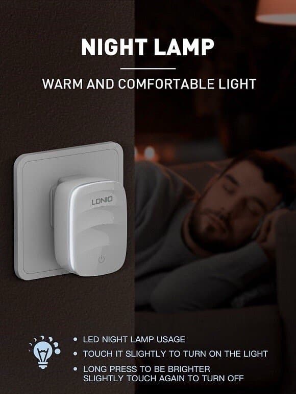 LDNIO A2425C 20W PD/QC Fast Charger & Touch LED Night Lamp (Changeable Plug) 5