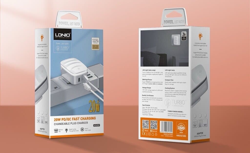 LDNIO A2425C 20W PD/QC Fast Charger & Touch LED Night Lamp (Changeable Plug) 8