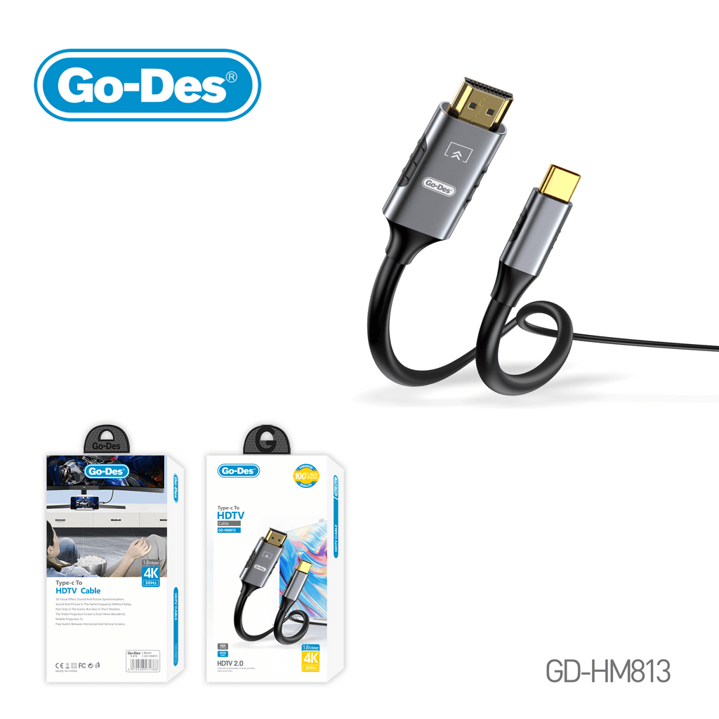 Go-Des GD-HM813 Type-C to HDMI (HDTV) Cable - 4K @ 30Hz (1.8m)