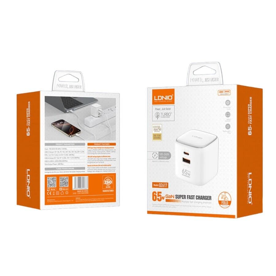 Ldnio Super Fast Gan Charger 65W USB-C & USB A 2 Ports - Q2617 — photo 2