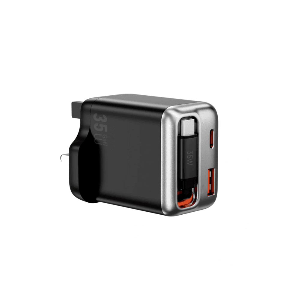 WIWU Helix Gan Faster Charger PD35W With Built In Retractable Cable 70cm - WI-G029